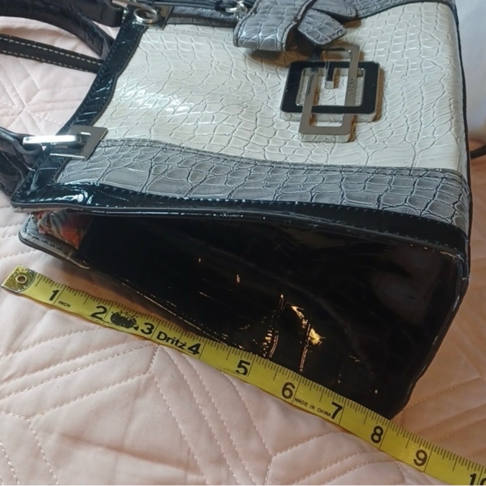 Guess Black and Cream Croc-Embossed Shoulder Bag - Picture 11 of 14